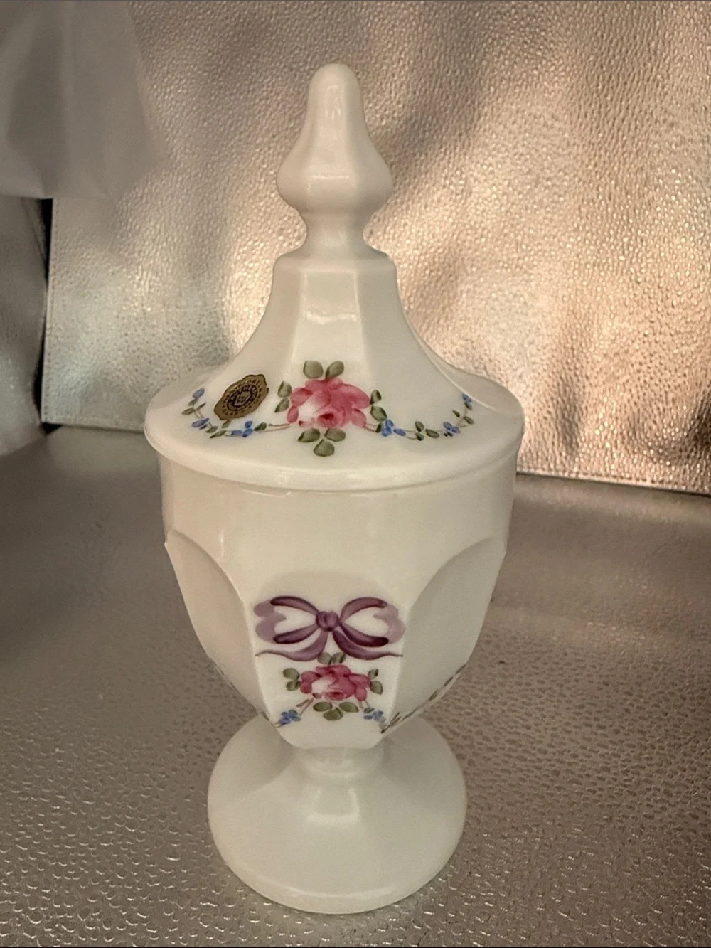 Vintage Westmoreland Hand Painted Opaque White Milk Glass Candy Dish